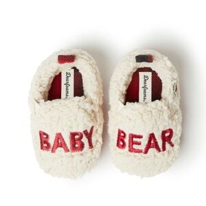 Dearfoams Infant Baby Bear Fuzzy Shearling Slippers Cream Red Plaid 9-12 Months